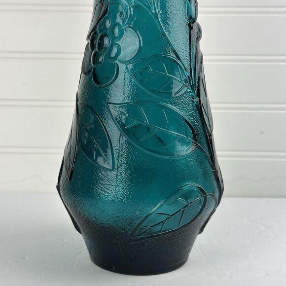 VTG Italy Empoli Genie Bottle Decanter Teal Blue Floral Butterfly NO STOPPER - Picture 4 of 9